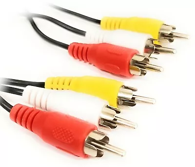 Triple 3 X Phono Cable Audio Composite Video Nickel RCA Lead RED WHITE YELLOW • £2.49