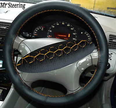 Fits Mercedes W203 C-class Quality Leather Steering Wheel Cover Yellow Stitching • $31.90