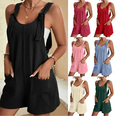 Women Casual Bib Pants Playsuit Jumpsuit Loose Shorts Overalls Sleeveless Romper • $17.85