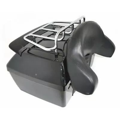 Black Motorcycle Trunk Tail Box Pack For Kawasaki W/ Tail Light&Backrest&Rack • $140.05