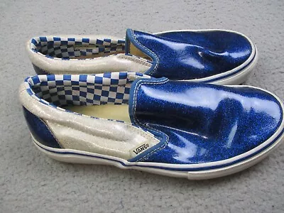 Vans Shoes Men 7.5 Women 9 Blue White Silver Sparkle Glitter Shimmer Shine Slip • $24.99