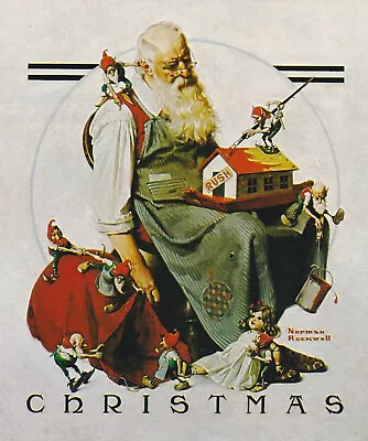 CHRISTMAS SANTA AND THE ELVES  NORMAN ROCKWELL 8x10 Poster FINE ART Print • $3.97