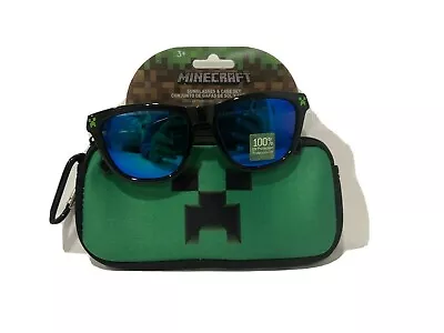 Minecraft Children's Kid's Black Green Sunglass And Pouch Set 100% UV Protection • $22.95