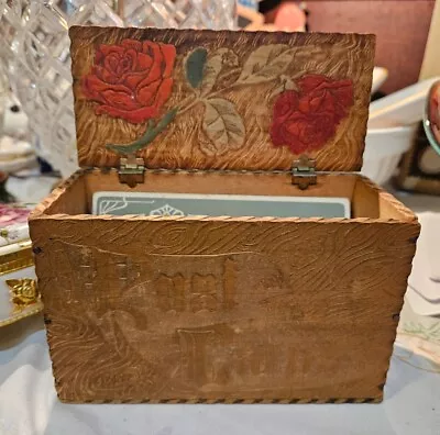 Vintage Pyrography Wooden Post Card Box Folk Art • $27.50