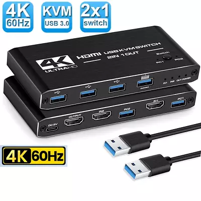 4K 60Hz HDMI KVM Switch Dual Monitor 2 In 1 Out USB 3.0 KVM Switcher For MAC  • $47.47