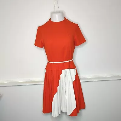 Vtg Lorch Women's Orange/ White Pleated Dress Short Sleeve Size See Description • $19.99
