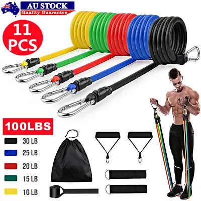New 11pcs Resistance Fitness Exercise Bands Set Tube Home Door Yoga Loop Gym Abs • $22.78