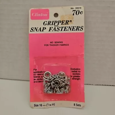 Vintage NOS Clinton Gripper Snap Fasteners White Thick Fabric Sz 16 7/16  8 Sets • $7.99