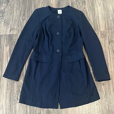 CABi Lido Thick Ponte Knit Jacket Size M Button Front Navy Blue Long Blazer • $40