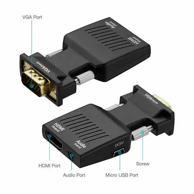 VGA To HDMI Adapter Full HD 1080P Audio Video Converter Laptop PC To TV HDTV AV • $5.18
