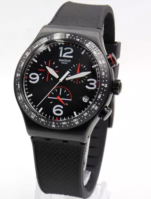 New Swiss Swatch Irony Chrono BLACK IS BACK Silicone Watch 44mm YVB403 $210 • $163.80