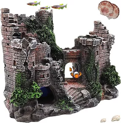 Aquarium Decor Fish Tank Ornament Landscape Ancient Castle Tower Hide Cave Resin • $16.99