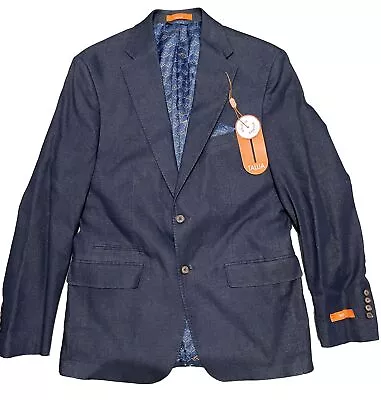 Tallia Orange Mens Modern-Fit Metallic Blue Denim Cotton Sport Coat Blazer M • $55.99