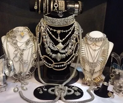 💍HUGE! SILVER TONE Costume JEWELRY LOT VINTAGE TO Now ESTATE DESIGNER (1027) • $15