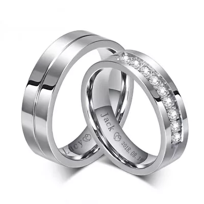 Wedding Rings For Women Men Custom Engraving Promise Name Date Love Jewelry Gift • £6.59