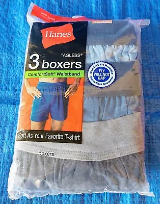 Vintage Hanes Boxers Solid Blue Knit 3 Pack 2007 Medium Cotton Polyester New  • $15.95