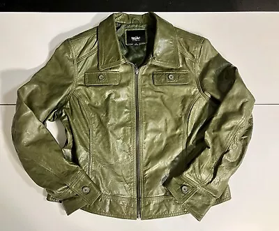 Mossimo Women's XL Green Genuine Leather Tapered Hip Length Jacket. Zip Up. • $34.99