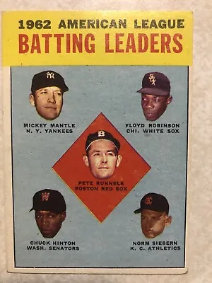 1963 Topps #2  1962 AL Batting Leaders  - Mickey Mantle -Vintage- 60 Year Old$$$ • $49
