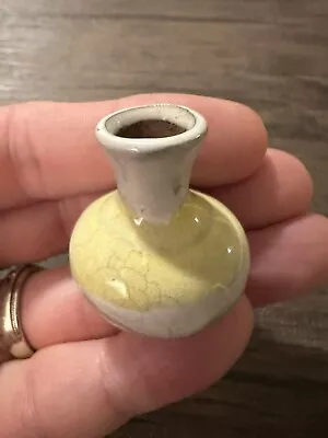 Vintage Miniature Glazed Pottery Vase Yellow White & Gray • $7.46