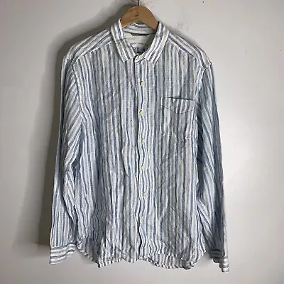 Tommy Bahama Relax Large Blue White Stripe Linen Button Down Shirt CP0640 • $28.50