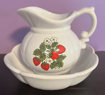 Vintage McCoy Pottery Strawberry Country Pitcher And Wash Basin Bowl #7528 USA • $25