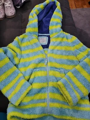 Mini Boden Striped Fuzzy Zip Up Jacket Size 7/8 • $16.50