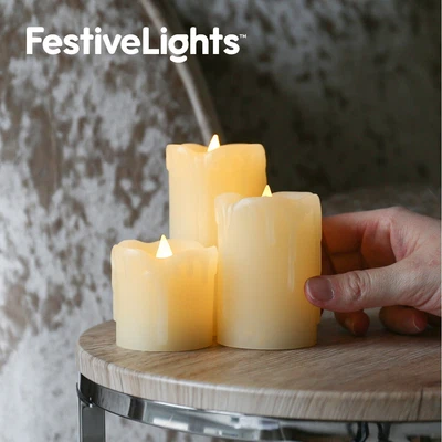 £9.99 • Buy 3 PACK | Battery Power LED Flameless Flickering Wax Candles | Pillar Home Decor