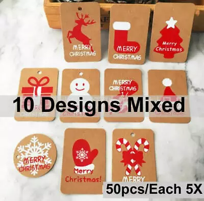 £3.87 • Buy 50Pcs New Christmas Kraft Paper Gift Tags Scallop Label Luggage Blank + Strings