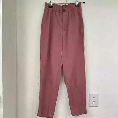 Zara Pink Paperbag Waist Straight Leg Womens Pants S Casual Zip Fly • $28