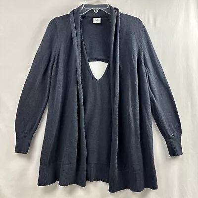 CAbi Victoria Cardigan Medium Navy Open Front Cut Out Back Longline Style 3360 • $14.02