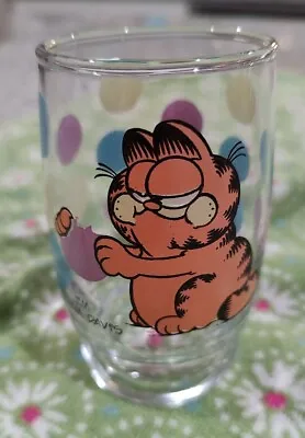 Vintage Jim Davis / Garfield 4 Oz Juice Drinking Glass Eating Polka Dot Bubbles • $7.99