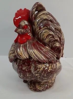 Vintage Atlantic Mold Hand Painted Ceramic Silkie Rooster Chicken Cookie Jar EUC • $29.96