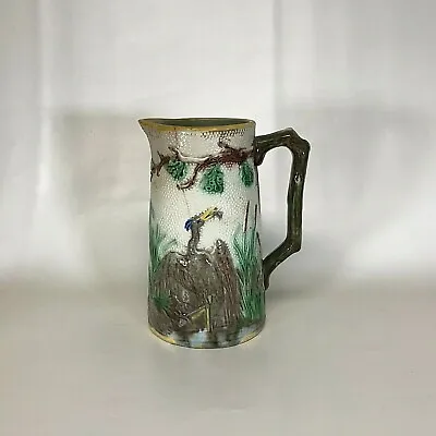 Large 19th Century Majolica Pitcher Heron Fishing  • $85