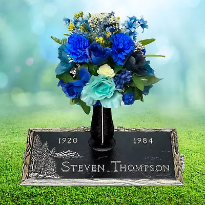 Cemetery Vase Cone Memorial Flowers HANDMADE Blue/Teal Silk Vase Arrangement • $45