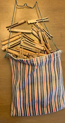 Vintage Cloth Clothes Pin Bag Filled With Primitive ROUND Head Pins Patriotic  • $25