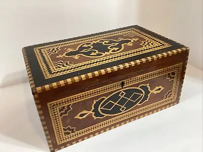 Antique Victorian Hand Made Wood Marquetry Parquetry Document Or Jewelry Box 12” • $140