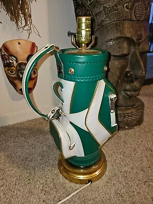 Vintage Leather Golf Bag Miniature Light Lamp Green White Dura Bag 19.5  • $64.99