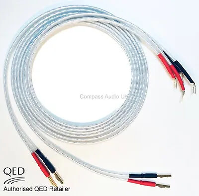 QED XT25 Performance Speaker Cable 2 X 1m Gold Banana Plugs To Spades Terminated • £28.95