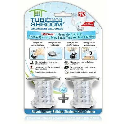 TubShroom® 2 Pack Chrome Revolutionary Tub Drain Protector Hair Catcher Strainer • $19.99