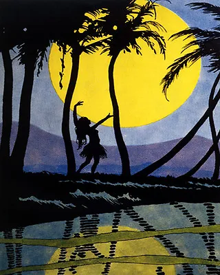 Poster Travel Hawaii Beach Paradise Hula Girl Dance Moon Vintage Repro Free S/h • $33.64