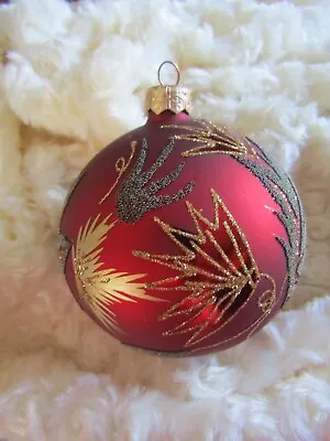Hand Painted Red Glass Ornament Decorated In Gold  Made In Poland 4  • $14.99