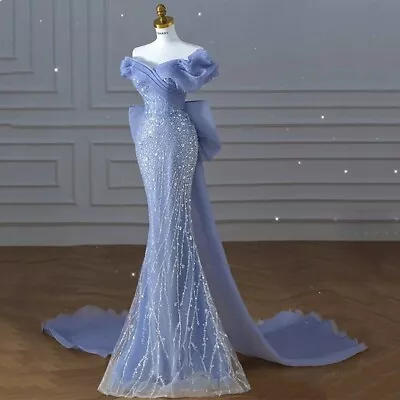 Womens Blue Fishtail Mermaid Dress Wedding Banquet Toasting Gown Annual Meeting • $129.47