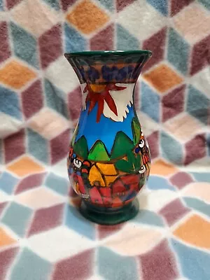 Vintage Mexico Folk Art Hand-painted Talavera Terracotta Pottery Vase 6” • $20