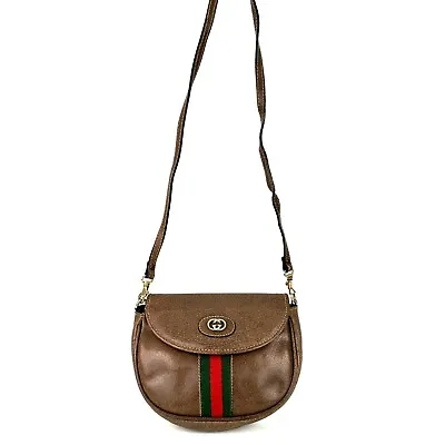 Vintage Gucci Sherry Line Shoulder Bag Leather Brown Authentic #384 • $249