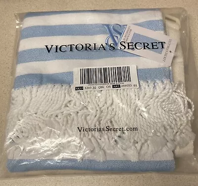 $26 • Buy New With Tags Victoria's Secret Blue/White Beach Blanket With Handle 2023 Towel
