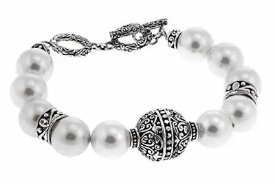 HSN Bali Designs Sterling Silver Antique Shell Pearl Beads Toggle 7  Bracelet • $179.99