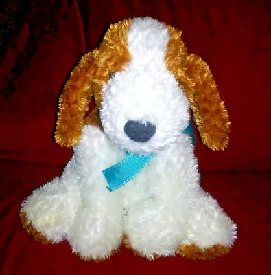 Mary Meyer? Brown White Puppy Dog Soft 12  Plush Aqua Blue Grosgrain Bow No Tag • $17.99