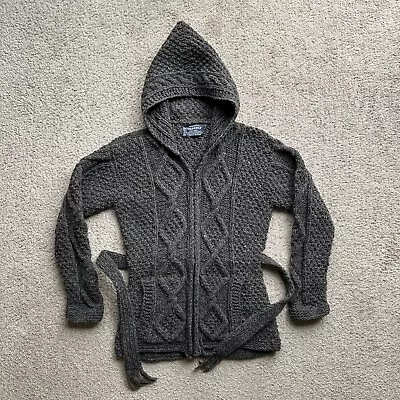 Sisandina Sweater Womens Small Vtg 100% Wool Full Zip Hooded Hand Knit Grey • $37.95