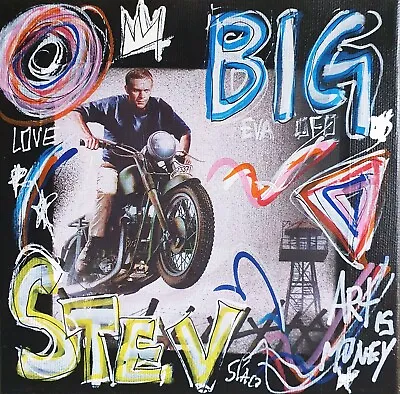 SPACO Signed STEVE MCQUEEN Escape TABLE Pop STREET ART French PAINT Motorcycle Tag • £108.13