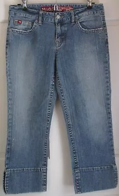 Mudd Jeans Juniors Low Rise Rhinestone Embellished Distressed Capri Jeans Size 7 • $14